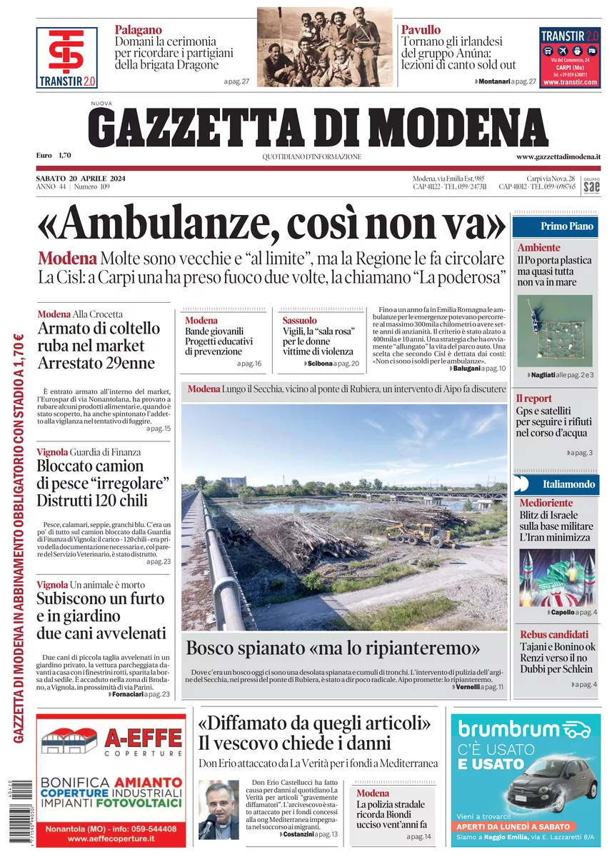 Prima-pagina-gazzetta di modena-oggi-edizione-del-2024-04-20